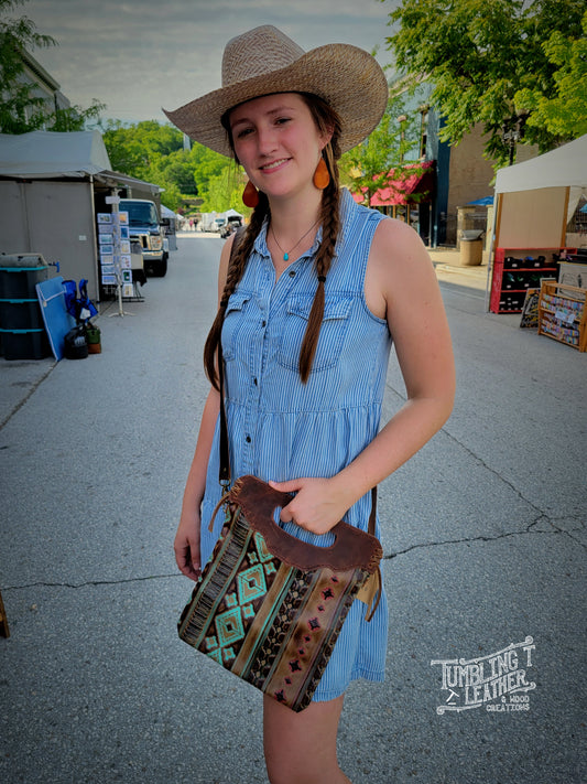 Teal Western Crossbody Tote