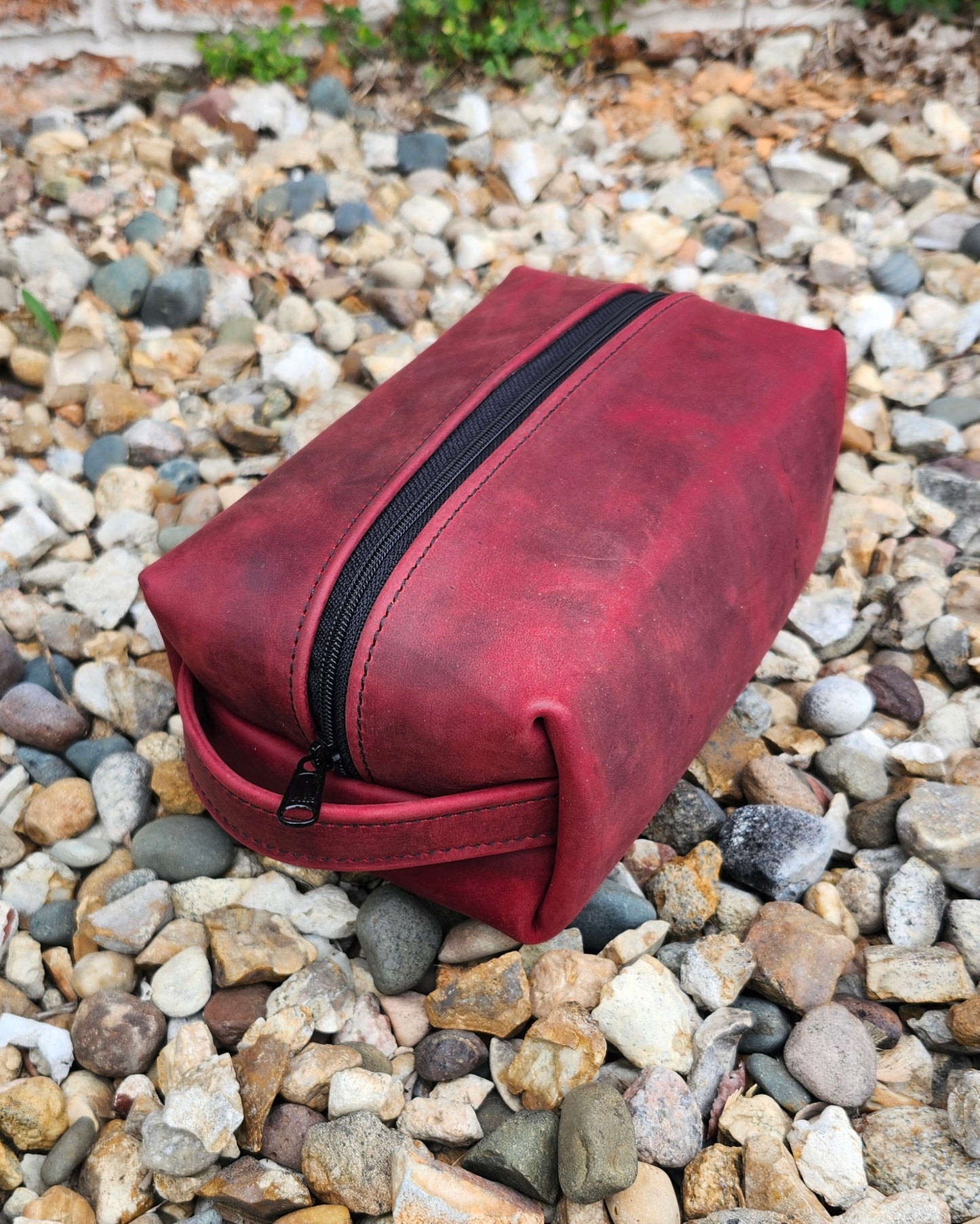 Leather Dopp Kit - Red