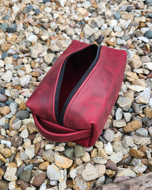 Leather Dopp Kit - Red