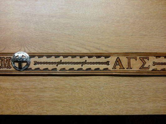 Hand-Tooled Barbed Wire Leather Belt