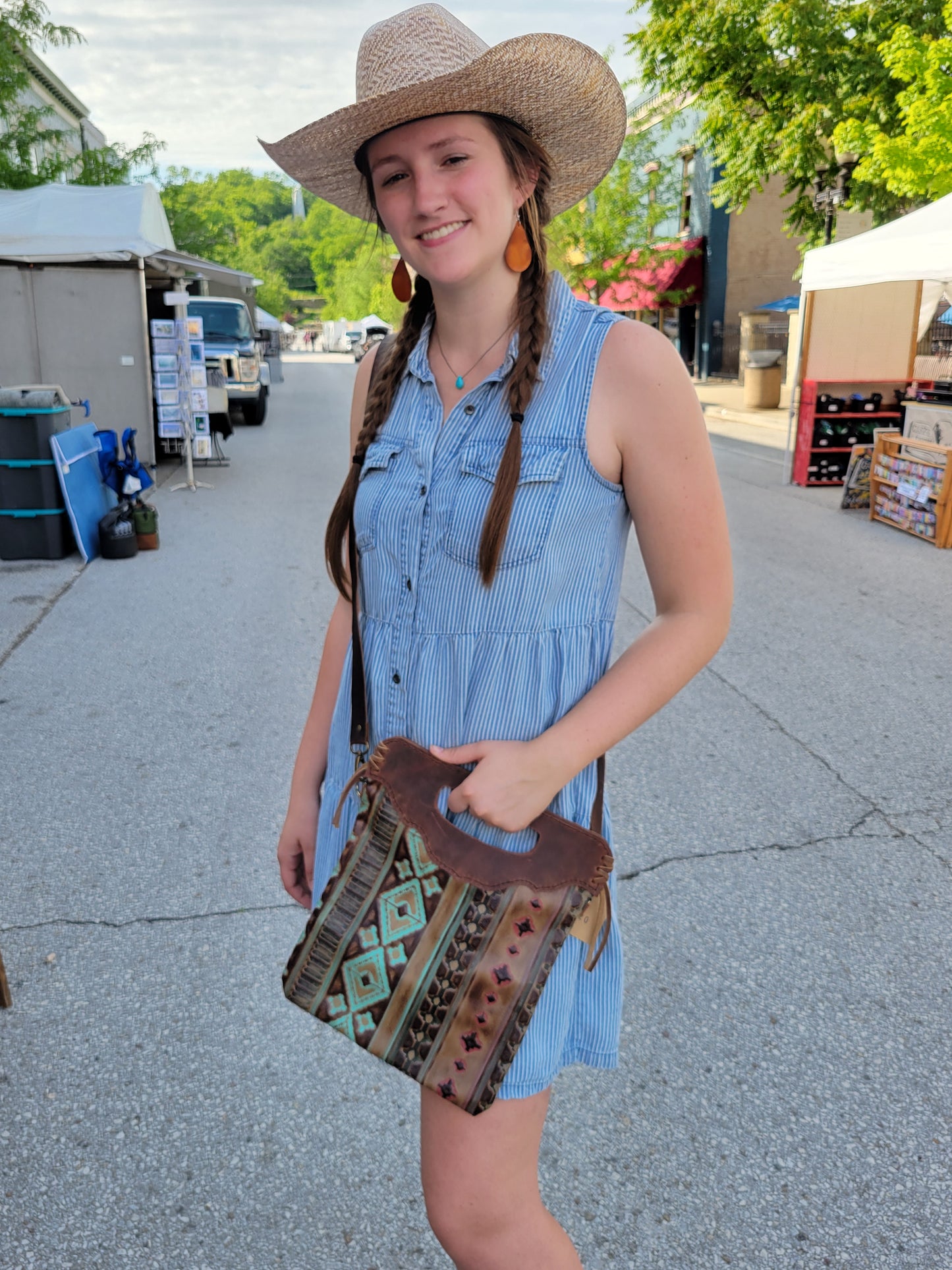 Teal Western Crossbody Tote