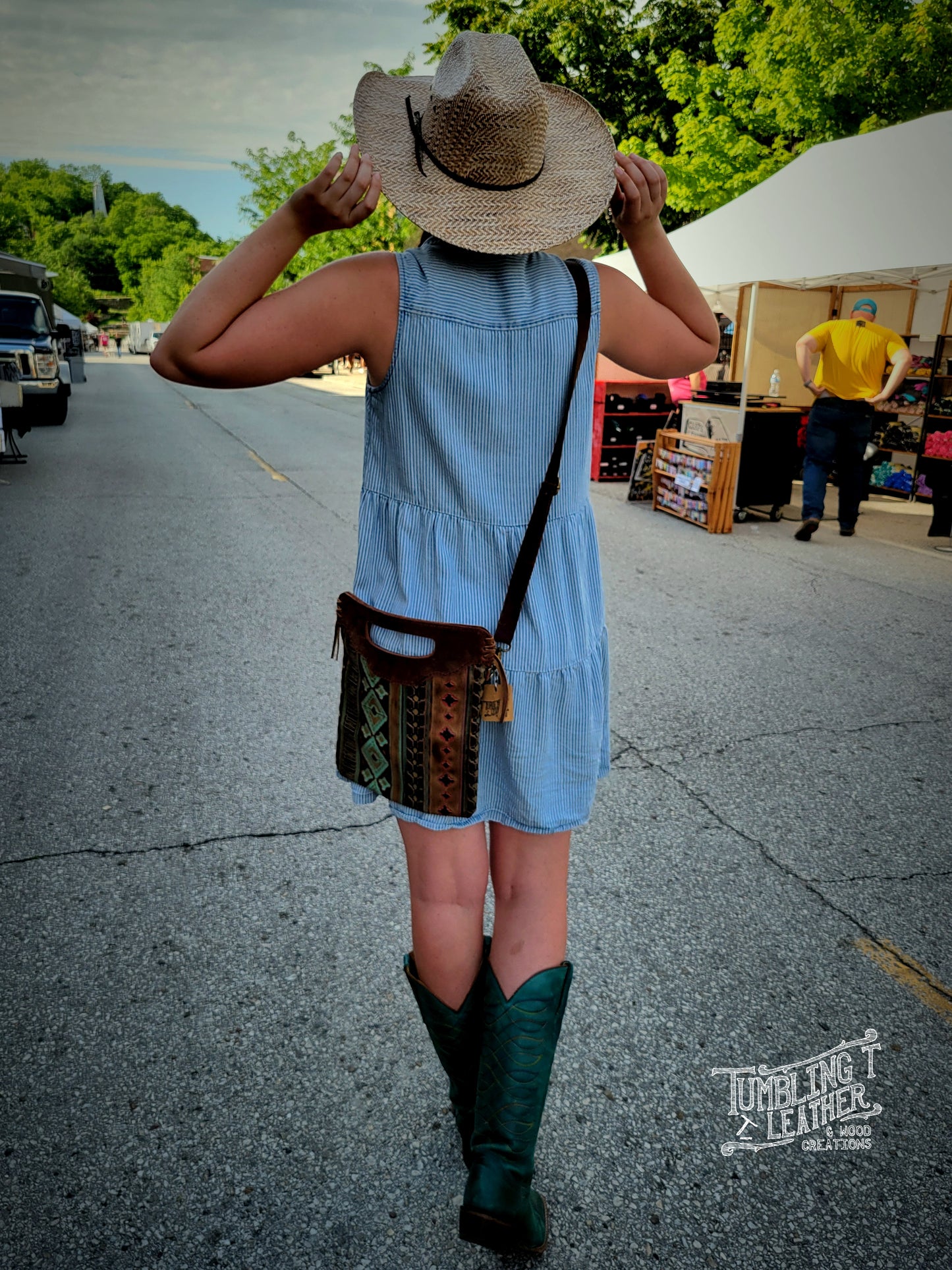 Teal Western Crossbody Tote