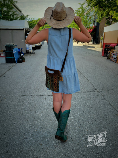 Teal Western Crossbody Tote