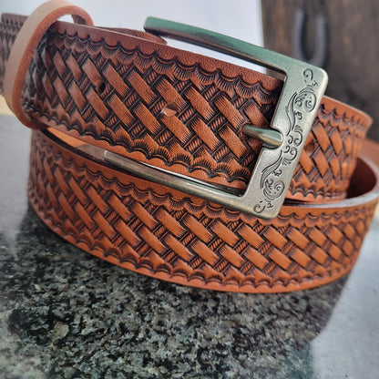 Handtooled Basketweave Belt